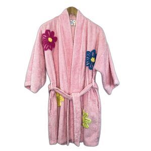 VTG Canyon Group‎ Chenille Pink Floral Short Robe Womens Small Lounge USA Made